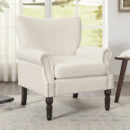 COZYMAN Modern Solid Wood Armchair Upholstered Fabric/Faux Leather Accent Chair for Living Room