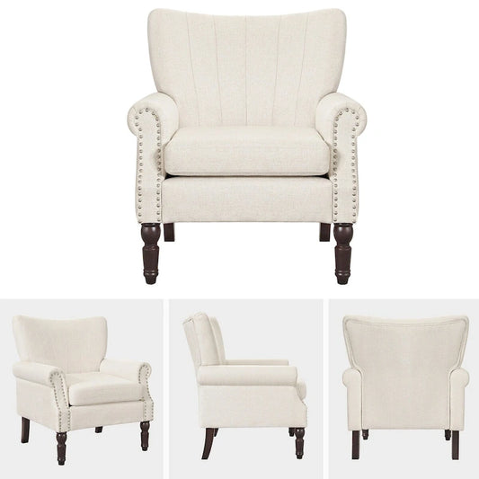 Fauteuil COZYMAN moderne en bois massif, revêtu de tissu/simili cuir, idéal pour le salon