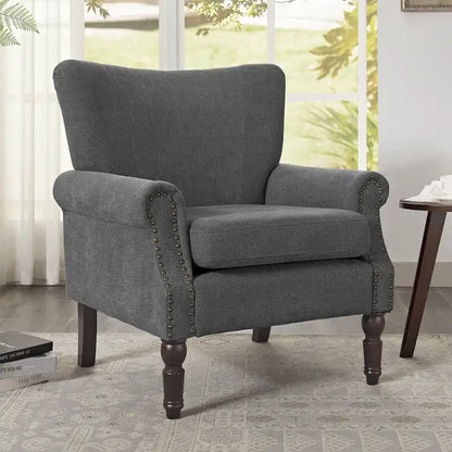 Fauteuil COZYMAN moderne en bois massif, revêtu de tissu/simili cuir, idéal pour le salon