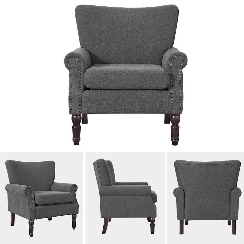 Fauteuil COZYMAN moderne en bois massif, revêtu de tissu/simili cuir, idéal pour le salon