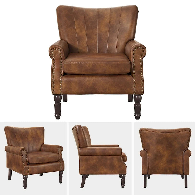 Fauteuil COZYMAN moderne en bois massif, revêtu de tissu/simili cuir, idéal pour le salon