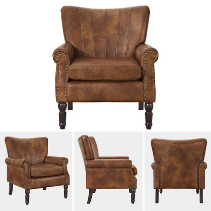 Fauteuil COZYMAN moderne en bois massif, revêtu de tissu/simili cuir, idéal pour le salon