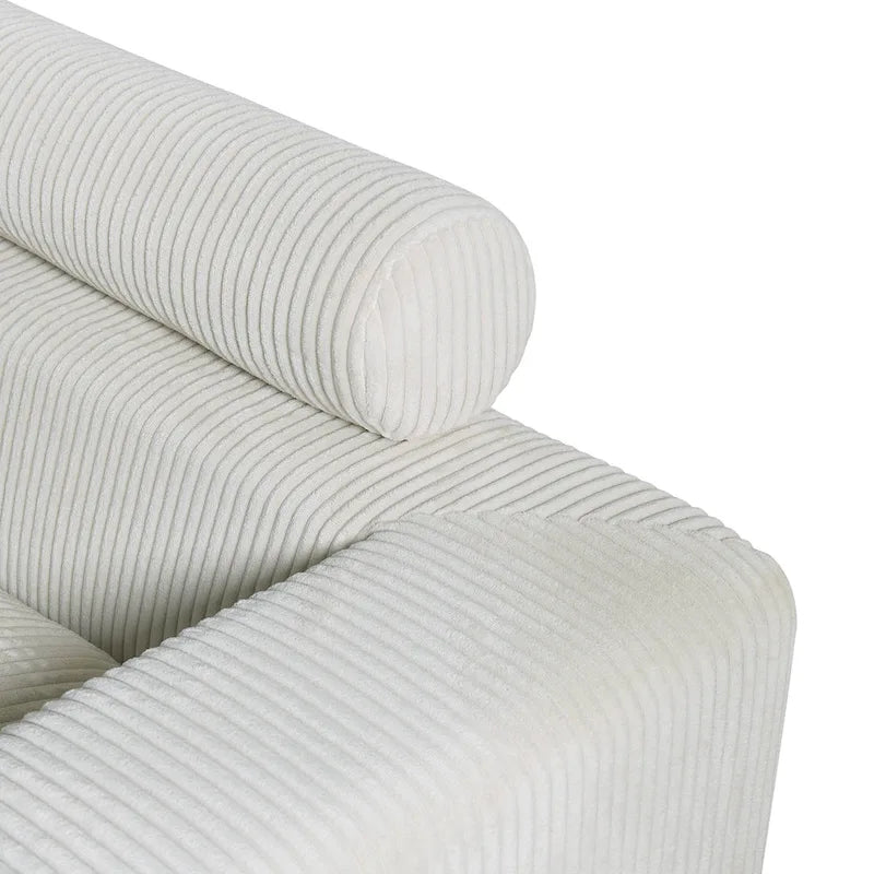Canapé d'angle profond en velours côtelé avec pouf et coussins