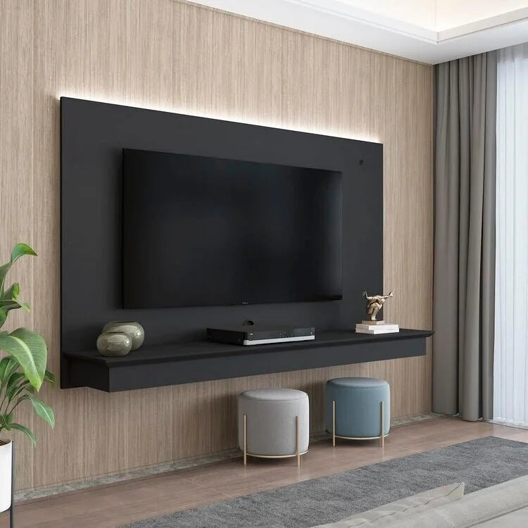 Meuble TV suspendu pour téléviseurs jusqu'à 55 pouces, panneau mural avec bande LED et étagère, support TV suspendu