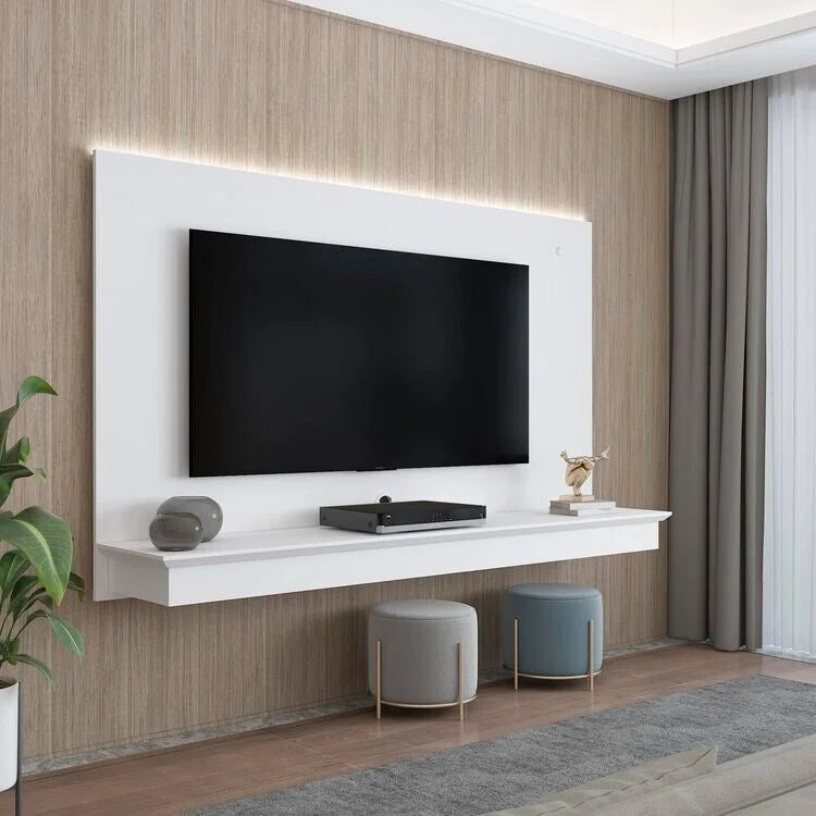 Meuble TV suspendu pour téléviseurs jusqu'à 55 pouces, panneau mural avec bande LED et étagère, support TV suspendu