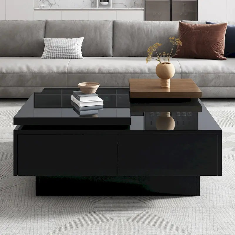 Table basse carrée en bois avec finition brillante