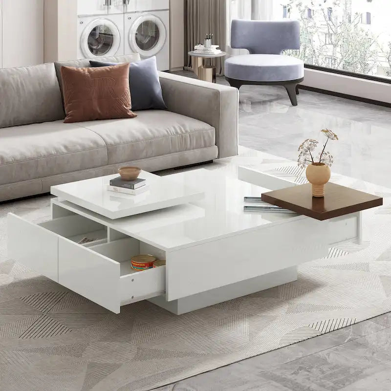 Table basse carrée en bois avec finition brillante