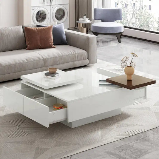 Table basse carrée en bois avec finition brillante