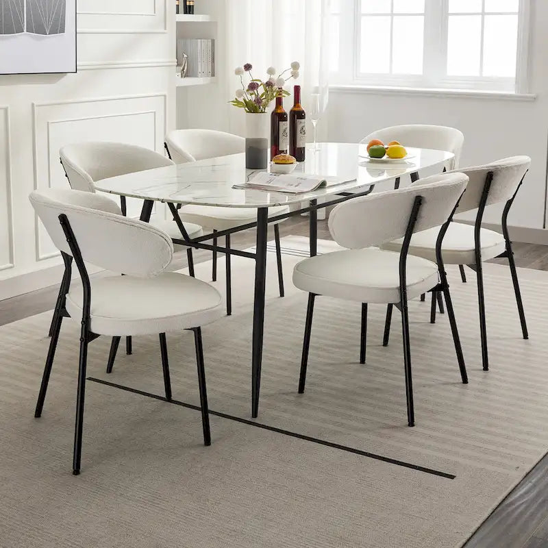 Chaises de salle à manger XINMICS avec dossier incurvé, chaises de cuisine/salle à manger modernes revêtues de tissu bouclé, ensemble de 2/4/6