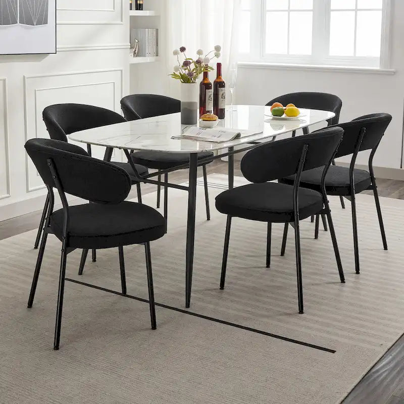 Chaises de salle à manger XINMICS avec dossier incurvé, chaises de cuisine/salle à manger modernes revêtues de tissu bouclé, ensemble de 2/4/6