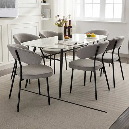 Chaises de salle à manger XINMICS avec dossier incurvé, chaises de cuisine/salle à manger modernes revêtues de tissu bouclé, ensemble de 2/4/6
