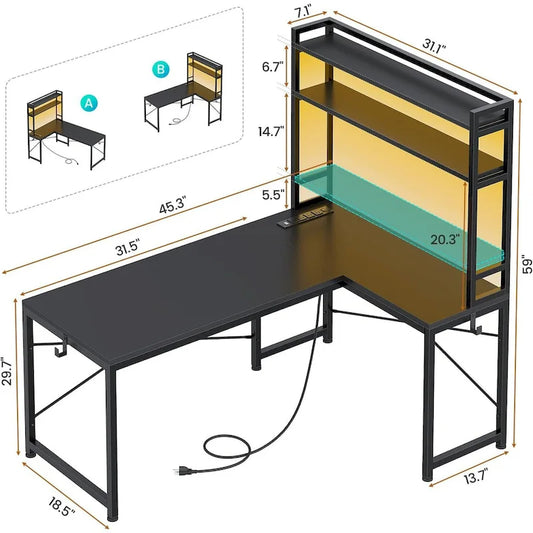 Bureau de jeu en forme de L réversible, petit bureau d'angle de 45,3 pouces