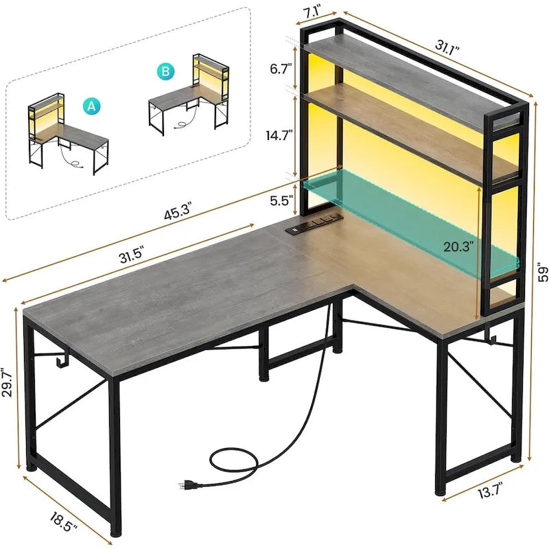 Bureau de jeu en forme de L réversible, petit bureau d'angle de 45,3 pouces