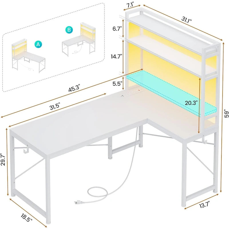Bureau de jeu en forme de L réversible, petit bureau d'angle de 45,3 pouces