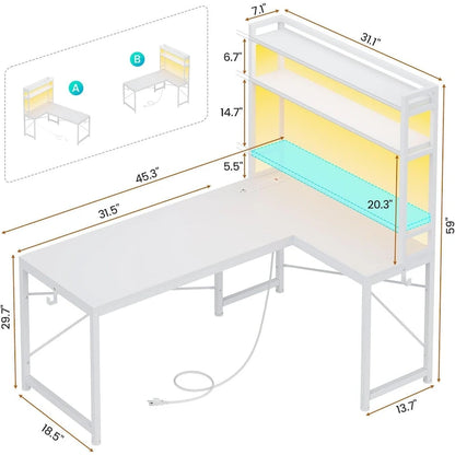 Bureau de jeu en forme de L réversible, petit bureau d'angle de 45,3 pouces