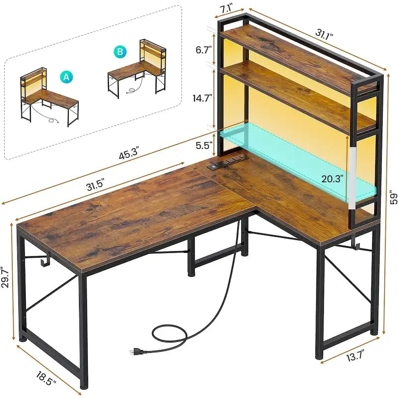 Bureau de jeu en forme de L réversible, petit bureau d'angle de 45,3 pouces