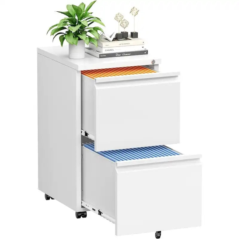 Classeur mobile à roulettes en métal avec 2 tiroirs verrouillables, idéal pour le bureau à domicile ou le bureau à domicile.