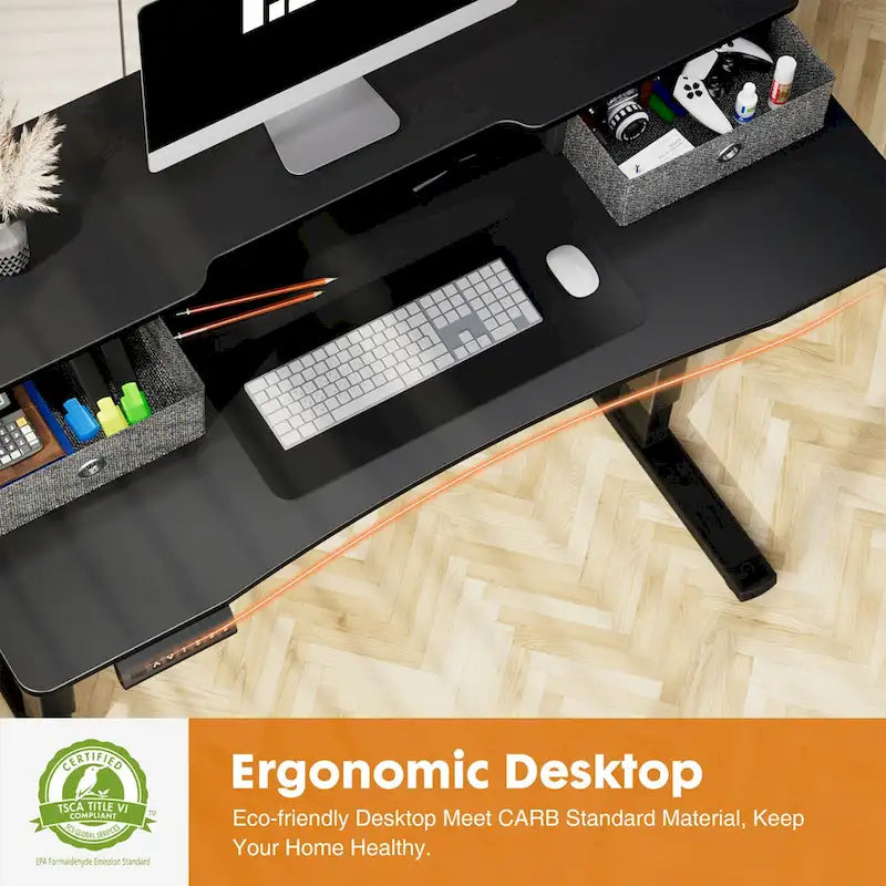 Bureau assis-debout électrique réglable noir CUSchoice avec rangement et double tiroir pour bureau à domicile