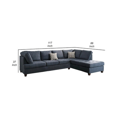 Canapé d'angle Roda 2 pièces en forme de L avec méridienne réversible, tissu bleu