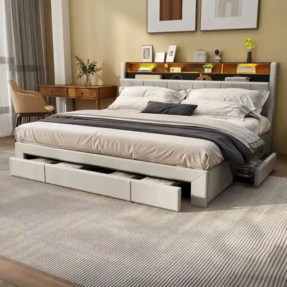 Moasis Queen Storage Upholstered Headboard Bed Frame