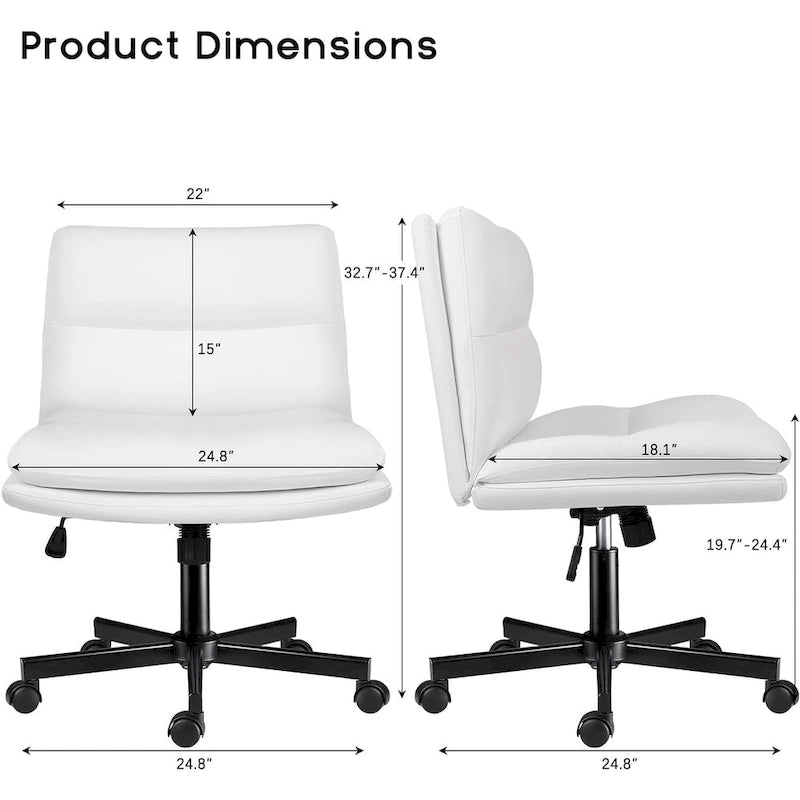 Chaise Bossin à assise croisée avec roulettes, chaise de bureau sans accoudoirs en cuir PU, chaise de coiffeuse à assise large et réglable