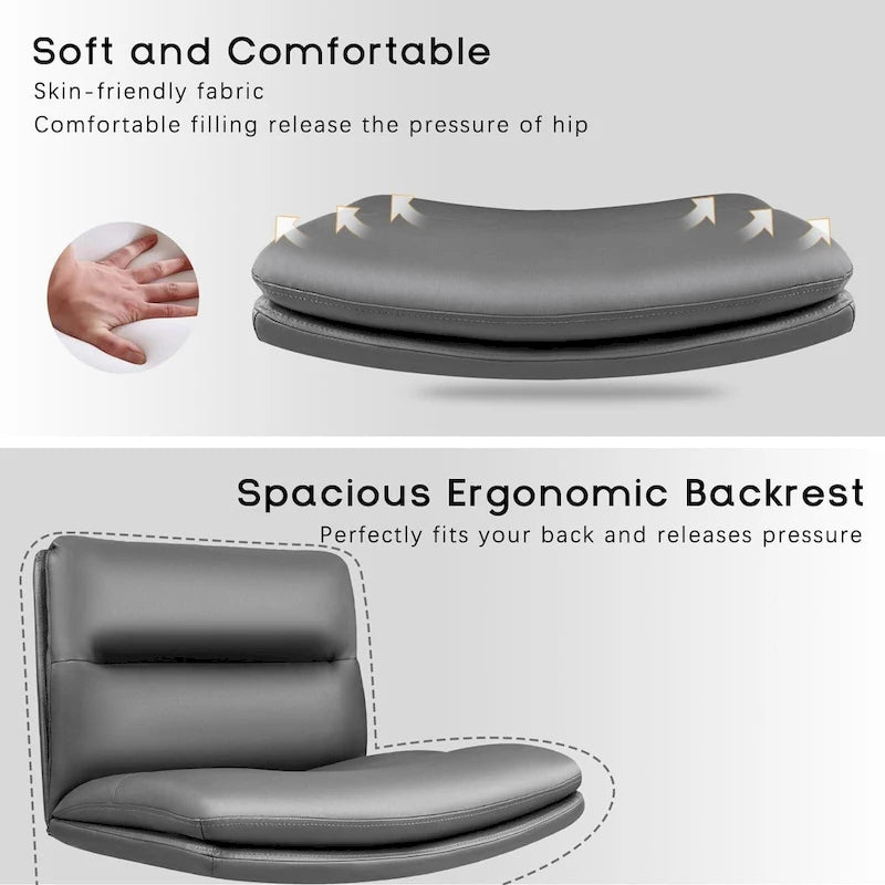 Chaise Bossin à assise croisée avec roulettes, chaise de bureau sans accoudoirs en cuir PU, chaise de coiffeuse à assise large et réglable