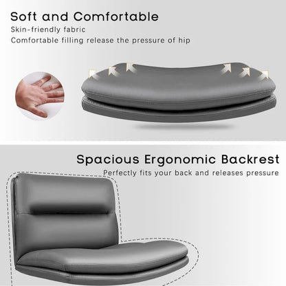 Chaise Bossin à assise croisée avec roulettes, chaise de bureau sans accoudoirs en cuir PU, chaise de coiffeuse à assise large et réglable