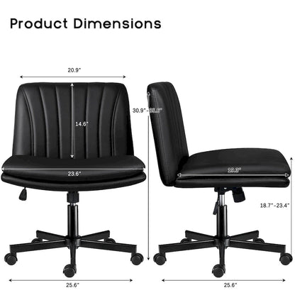 Chaise Bossin à assise croisée avec roulettes, chaise de bureau sans accoudoirs en cuir PU, chaise de coiffeuse à assise large et réglable
