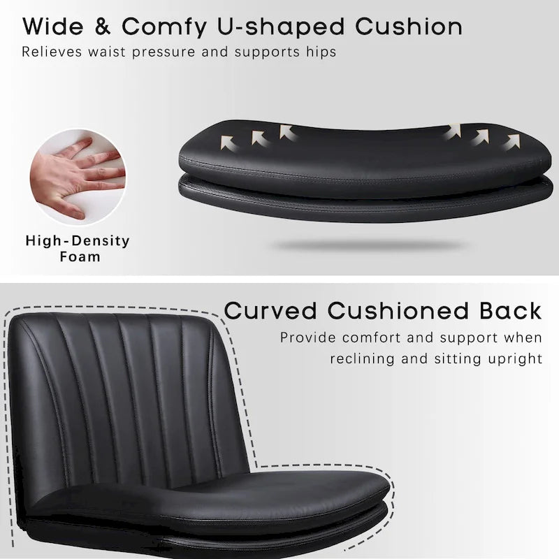 Chaise Bossin à assise croisée avec roulettes, chaise de bureau sans accoudoirs en cuir PU, chaise de coiffeuse à assise large et réglable