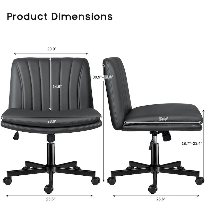Chaise Bossin à assise croisée avec roulettes, chaise de bureau sans accoudoirs en cuir PU, chaise de coiffeuse à assise large et réglable