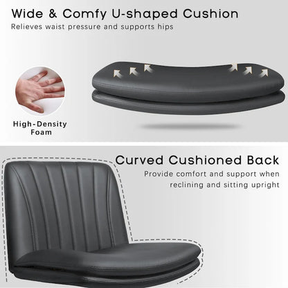 Chaise Bossin à assise croisée avec roulettes, chaise de bureau sans accoudoirs en cuir PU, chaise de coiffeuse à assise large et réglable