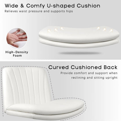 Chaise Bossin à assise croisée avec roulettes, chaise de bureau sans accoudoirs en cuir PU, chaise de coiffeuse à assise large et réglable