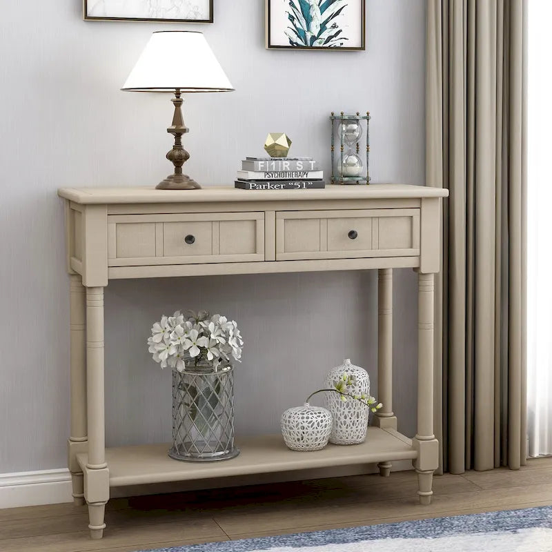 Console de style traditionnel avec deux tiroirs et une étagère inférieure