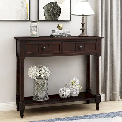Console de style traditionnel avec deux tiroirs et une étagère inférieure