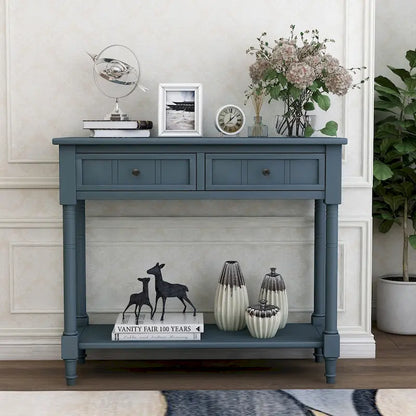 Console de style traditionnel avec deux tiroirs et une étagère inférieure