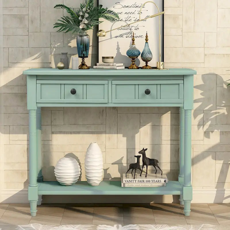 Console de style traditionnel avec deux tiroirs et une étagère inférieure