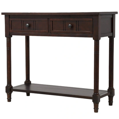 Console de style traditionnel avec deux tiroirs et une étagère inférieure