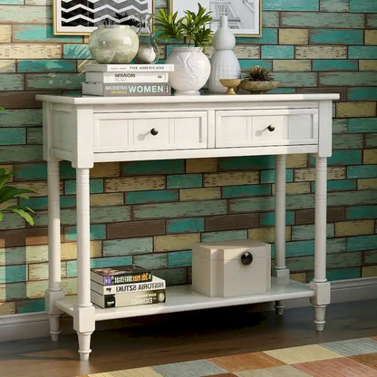 Console de style traditionnel avec deux tiroirs et une étagère inférieure