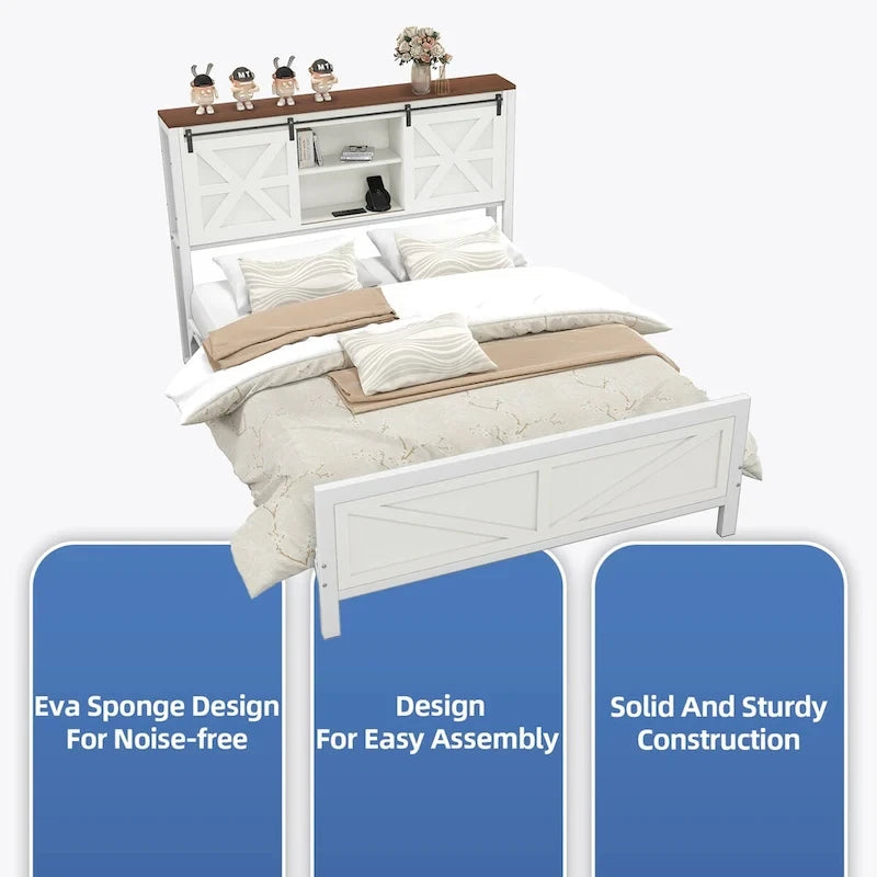 Cadre de lit Moasis Farmhouse blanc pour lit queen/king size