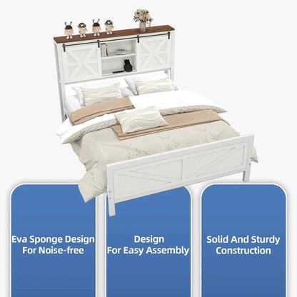 Cadre de lit Moasis Farmhouse blanc pour lit queen/king size