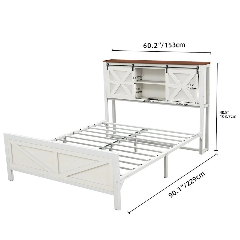 Cadre de lit Moasis Farmhouse blanc pour lit queen/king size