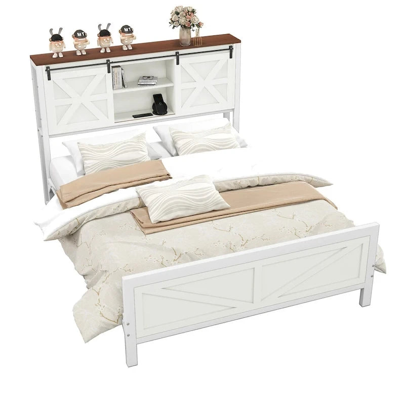 Cadre de lit Moasis Farmhouse blanc pour lit queen/king size