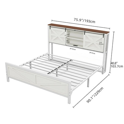 Cadre de lit Moasis Farmhouse blanc pour lit queen/king size
