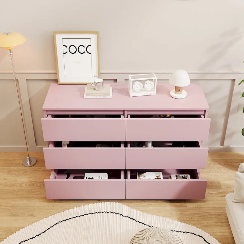 Commode double en bois à 6 tiroirs, 120 cm de large, grand meuble de rangement, commode, meuble TV