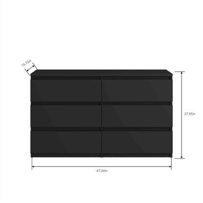 Commode double en bois à 6 tiroirs, 120 cm de large, grand meuble de rangement, commode, meuble TV