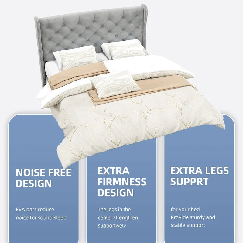 Cadre de lit plateforme Moasis King en velours capitonné avec tête et pied de lit