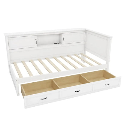 Cadre de lit d'angle moderne en forme de L avec tiroir, bibliothèque, éclairage LED intégré et port USB