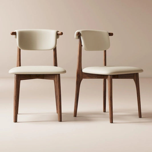 Modern Faux Leather Dining chair, Beige, Solid Wood legs, 2 Pieces
