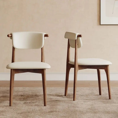 Chaise de salle à manger moderne en similicuir beige, pieds en bois massif, 2 pièces