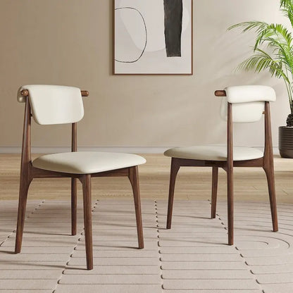 Chaise de salle à manger moderne en similicuir beige, pieds en bois massif, 2 pièces